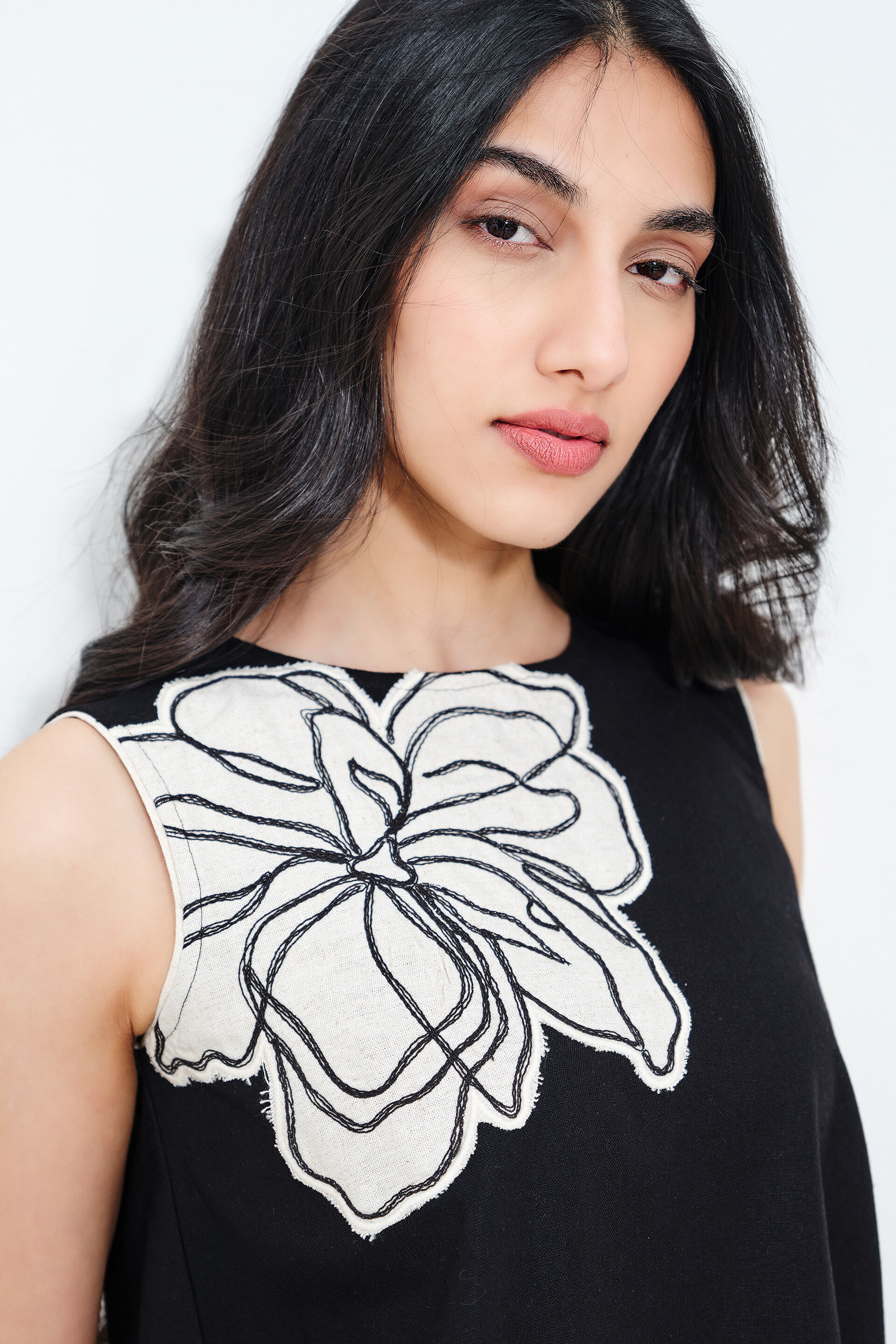 Night Garden Embroidered Black Linen Top, Black, image 4